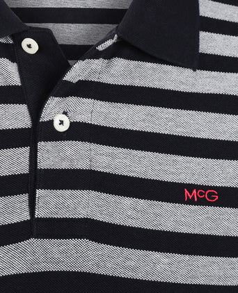 Polo Piqué Oxford Gestreept | Navy