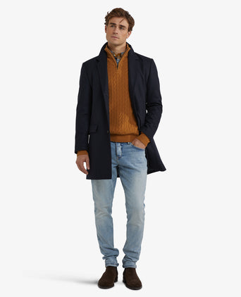 Checked Wool Overcoat | Navy