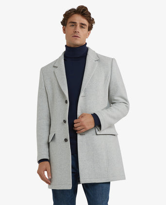 Herringbone Wool Overcoat | Medium Grey Melange