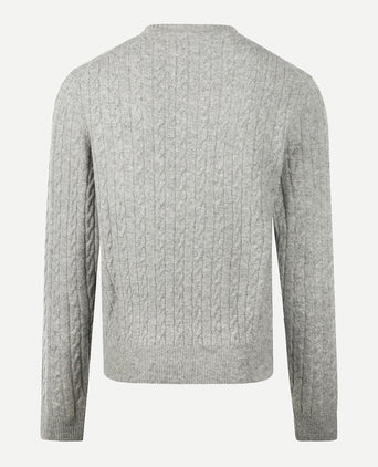 Sweater Lambswool Round Neck Cable Pattern | Medium Gray Melange