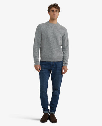 Sweater Lambswool Round Neck Cable Pattern | Medium Gray Melange