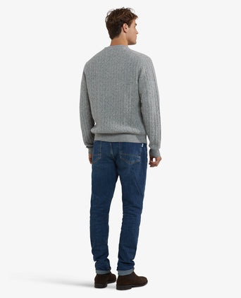 Sweater Lambswool Round Neck Cable Pattern | Medium Gray Melange