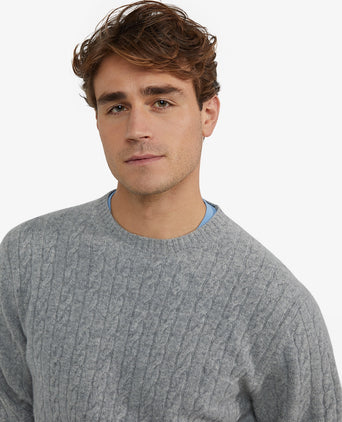 Sweater Lambswool Round Neck Cable Pattern | Medium Gray Melange