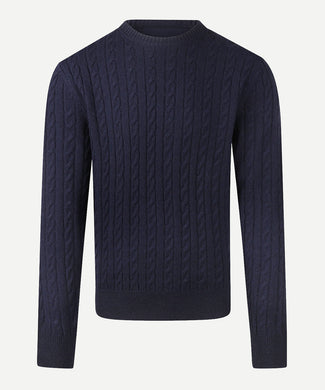 Sweater Lambswool Round Neck Cable Pattern | Navy Sweater Lambswool Round Neck Cable Pattern | Navy
