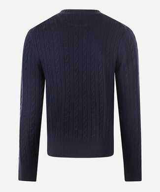 Sweater Lambswool Round Neck Cable Pattern | Navy Sweater Lambswool Round Neck Cable Pattern | Navy