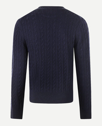 Sweater Lambswool Round Neck Cable Pattern | Navy