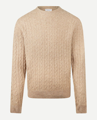 Lambswool Round Neck Cable Knit Sweater | Sand