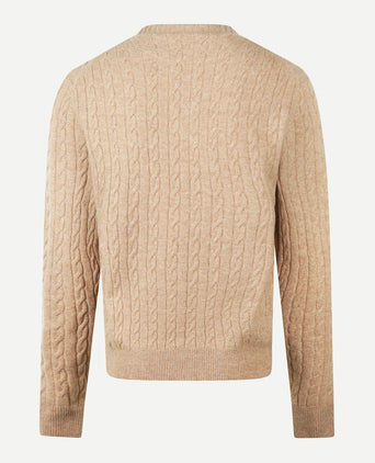 Lambswool Round Neck Cable Knit Sweater | Sand