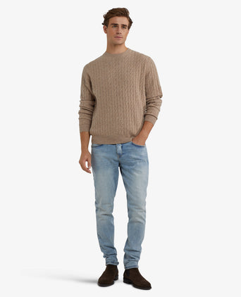 Lambswool Round Neck Cable Knit Sweater | Sand