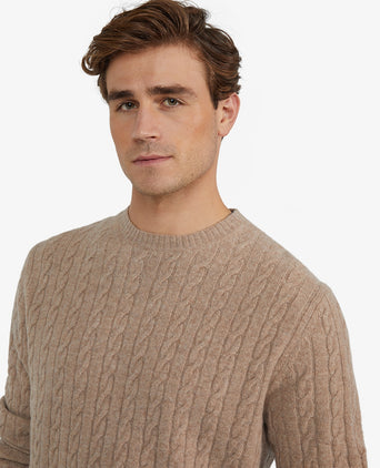 Lambswool Round Neck Cable Knit Sweater | Sand