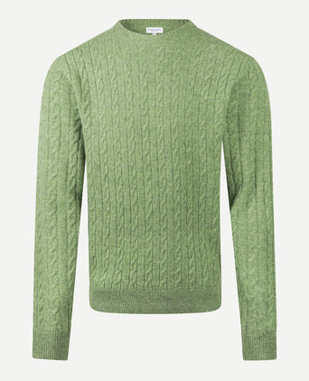 Lambswool Round Neck Cable Knit Sweater | Moss Green