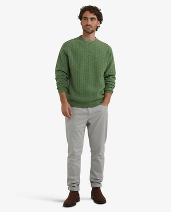 Trui Lamswol Rondehals Kabelpatroon | Moss Green