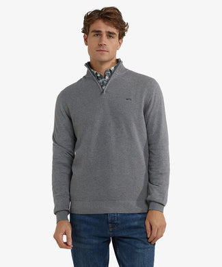 Half-Zip Sweater Cotton Merino Wool | Medium Grey Melange Half-Zip Sweater Cotton Merino Wool | Medium Grey Melange