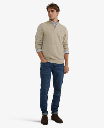 Trui Half-Zip Katoen Merinowol | Sand