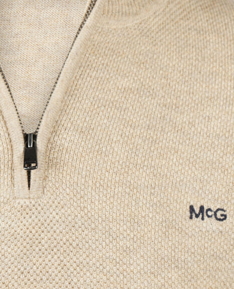 Trui Half-Zip Katoen Merinowol | Sand