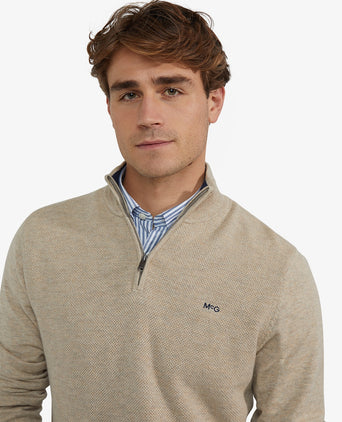 Trui Half-Zip Katoen Merinowol | Sand