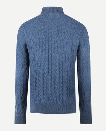 Trui Half-Zip Lamswol Kabelpatroon | Worker Blue