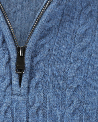 Trui Half-Zip Lamswol Kabelpatroon | Worker Blue