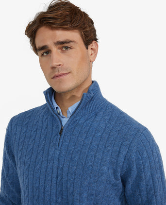 Trui Half-Zip Lamswol Kabelpatroon | Worker Blue