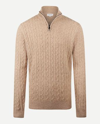 Half-Zip Lambswool Cable Knit Sweater | Sand