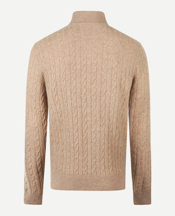 Half-Zip Lambswool Cable Knit Sweater | Sand
