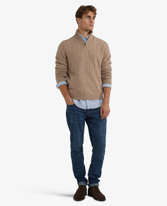 Half-Zip Lambswool Cable Knit Sweater | Sand