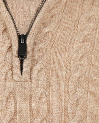 Half-Zip Lambswool Cable Knit Sweater | Sand