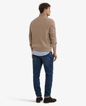 Half-Zip Lambswool Cable Knit Sweater | Sand