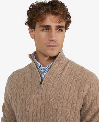 Half-Zip Lambswool Cable Knit Sweater | Sand