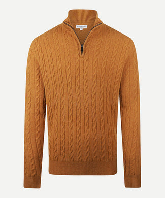 Sweater Half-Zip Lambswool Cable Pattern | Autumn Yellow Sweater Half-Zip Lambswool Cable Pattern | Autumn Yellow