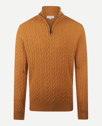 Sweater Half-Zip Lambswool Cable Pattern | Autumn Yellow