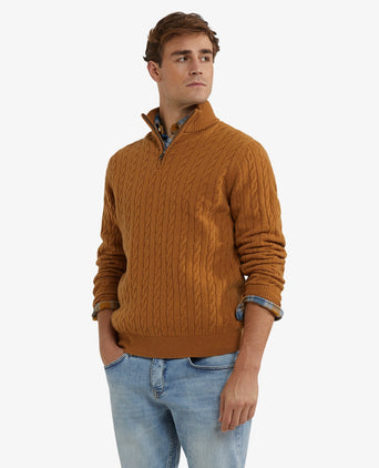 Sweater Half-Zip Lambswool Cable Pattern | Autumn Yellow