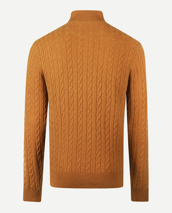 Trui Half-Zip Lamswol Kabelpatroon | Autumn Yellow