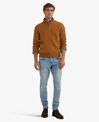 Sweater Half-Zip Lambswool Cable Pattern | Autumn Yellow