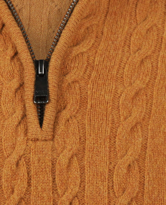 Sweater Half-Zip Lambswool Cable Pattern | Autumn Yellow