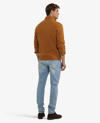 Sweater Half-Zip Lambswool Cable Pattern | Autumn Yellow
