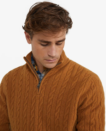 Sweater Half-Zip Lambswool Cable Pattern | Autumn Yellow