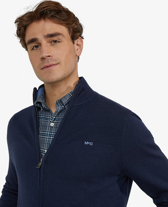 Zip-up vest cotton merino wool | navy