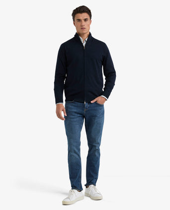 Zipper cardigan Luxury Merino wool | Navy
