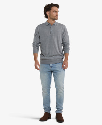 Polo sweater Luxury Merino Wool Long Sleeve | Medium Gray Melange