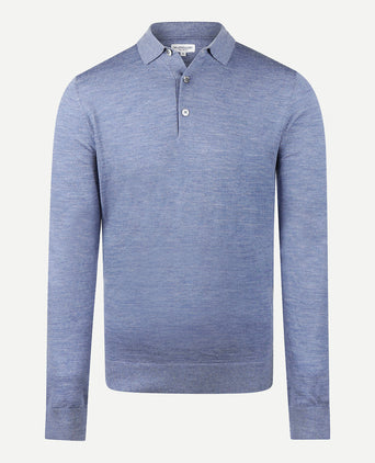 Luxury Merino Wool Long Sleeve Polo Sweater | Vintage Blue
