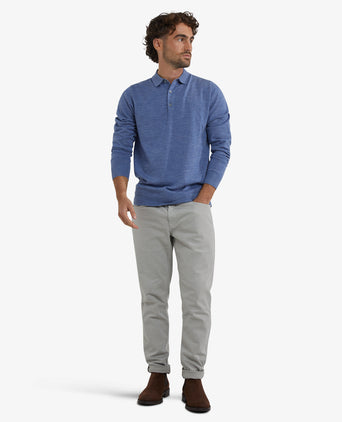Luxury Merino Wool Long Sleeve Polo Sweater | Vintage Blue