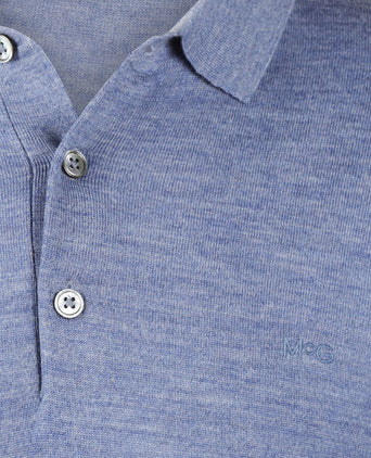 Luxury Merino Wool Long Sleeve Polo Sweater | Vintage Blue