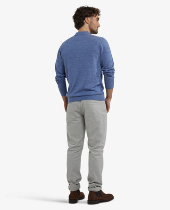 Luxury Merino Wool Long Sleeve Polo Sweater | Vintage Blue