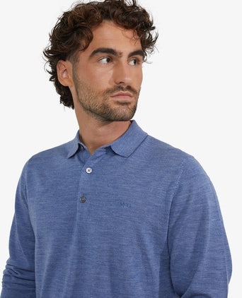 Luxury Merino Wool Long Sleeve Polo Sweater | Vintage Blue