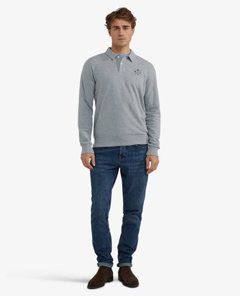 Long Sleeve Polo Sweatshirt | Medium Grey Melange