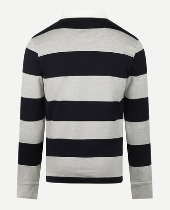 Heritage Striped Rugby Shirt | Medium Grey Melange