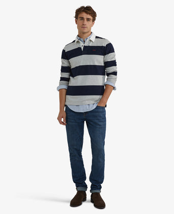Heritage Gestreept Rugbyshirt | Medium Grey Melange