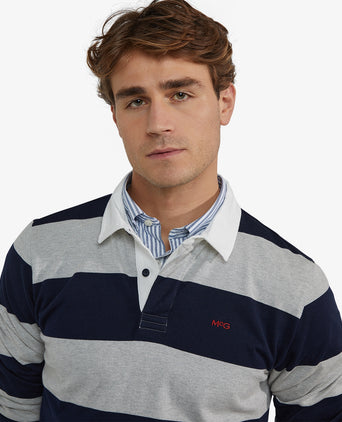 Heritage Gestreept Rugbyshirt | Medium Grey Melange