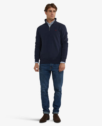 Sweatshirt Half-Zip Rib Structure | Navy
